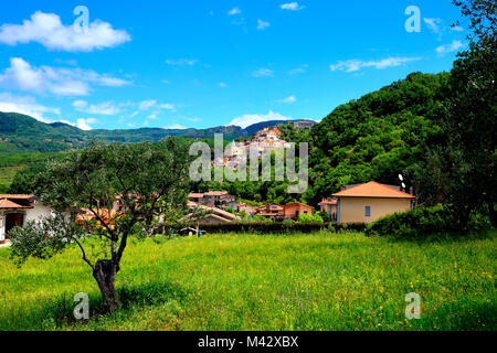 View of Viggianello village from countryside, Potenza district, Basilicata, Italy Stock Photo