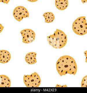 Cookie seamless pattern background. Business concept vector illustration. Chip biscuit dessert food symbol pattern. Stock Vector