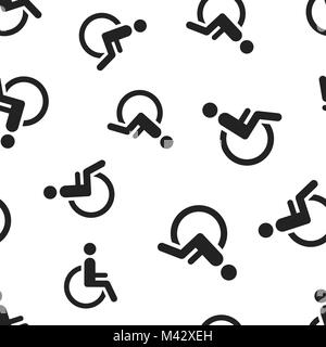 Man in wheelchair seamless pattern background. Business concept vector illustration. Handicapped invalid people symbol pattern. Stock Vector