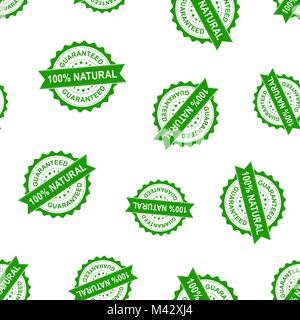 100% natural seal stamp seamless pattern background. Business concept vector illustration. Guaranteed natural badge symbol pattern. Stock Vector