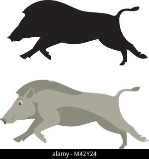 boar wild  vector illustration flat style  silhouette black Stock Vector