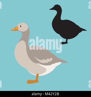 goose vector illustration flat style  silhouette black profile side Stock Vector