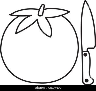 fresh tomato with knife vector illustration design Stock Vector