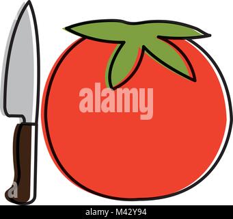 fresh tomato with knife vector illustration design Stock Vector