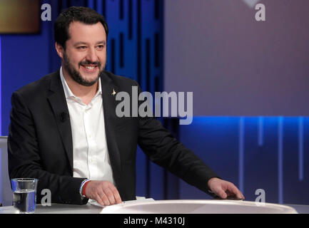 Rome, Italy. February 13th 2018.Matteo Salvini  Roma 13/02/2018. Trasmissione tv 'Otto e Mezzo' Rome February 13th 2018. Talk show 'Otto e Mezzo' Foto Samantha Zucchi Insidefoto Credit: insidefoto srl/Alamy Live News Stock Photo