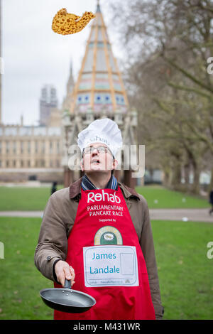 London, UK. 13th Feb, 2018. MPs, Lords and Media attend the 21st Annual Rehab Parliamentary Pancake Race at Victoria Tower Gardens in Westminster. © Guy Corbishley/Alamy Live News Stock Photo