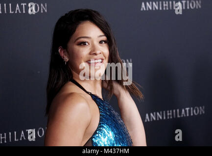 Los Angeles, USA. 13th Feb, 2018. Gina Rodriguez 60 arrives at the Premiere Of Paramount Pictures' 'Annihilation' at Regency Village Theatre on February 13, 2018 in Westwood, California. Credit: Tsuni / USA/Alamy Live News Stock Photo