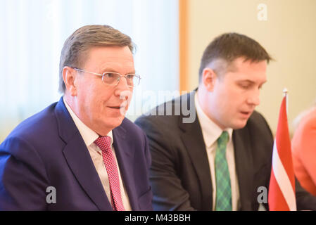 Riga, Latvia. 14th Feb, 2018. John Bercow, the Speaker of the British House of Commons meets with Prime minister of Republic of Latvia Maris Kucinskis. Government of Latvia. Credit: Gints Ivuskans/Alamy Live News Stock Photo