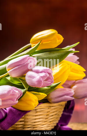 Yellow and pink tulips in spring bouquet Stock Photo - Alamy