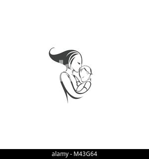 minimal logo of mother and child vector illustration. Stock Vector