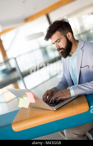Handsome businessman working on laptop in office Stock Photo