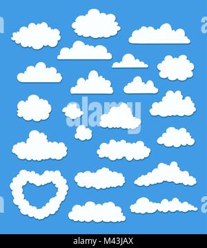 set of cartoon clouds on blue. vector Stock Vector