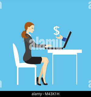 Office worker or business woman. Working On laptop Computer Stock Vector