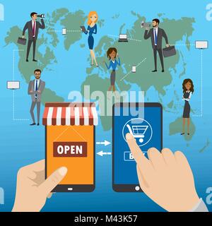 shopping on the phone, flat design. Stock Vector