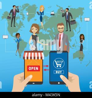 shopping on the phone, flat design Stock Vector