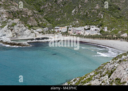 Marine de Giottani, beach and harbor, Corsica Stock Photo