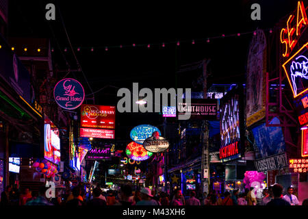 PATTAYA, THAILAND - September 2, 2017 : Colorful night light with music enterainment and drink bar in walking street Pattaya on September 2, 2017 Patt Stock Photo