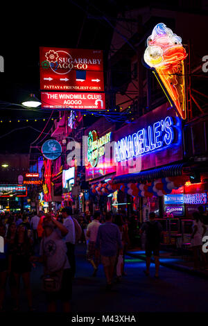 PATTAYA, THAILAND - September 2, 2017 : Colorful night light with music enterainment and drink bar in walking street Pattaya on September 2, 2017 Patt Stock Photo