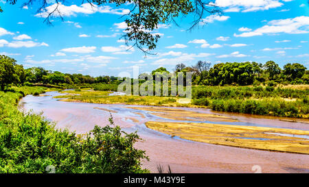 The almost dry Sabie River at the end of the dry season at Skukuza Rest Camp in Kruger National Park in South Africa Stock Photo