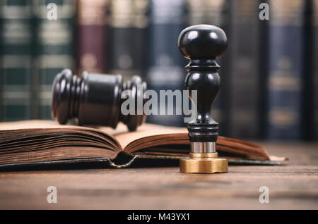 Notary seal , Judge Gavel, Notarized document concept, Legality concept. Stock Photo