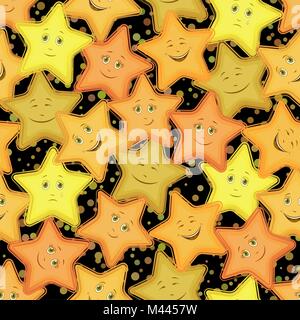 Seamless Pattern, Stars Smiley Stock Vector
