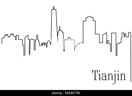 Tianjin city one line drawing abstract background with  metropolis cityscape Stock Vector