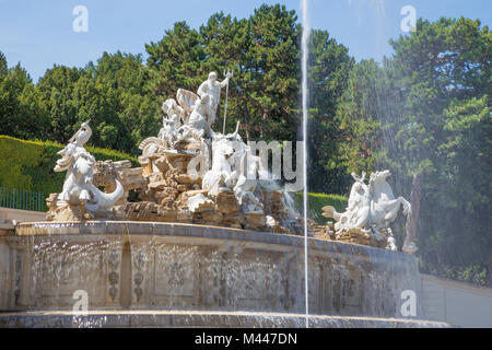 VIENNA, AUSTRIA - JULY 30, 2014: The Schonbrunn palace and gardens from Neptune fountain. Stock Photo