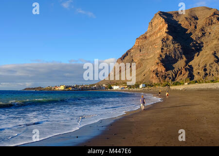 Black lava beach in La Playa,La Merica Mountain,Valle Gran Rey,La Gomera,Canary Islands,Spain Stock Photo