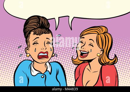 girlfriend women one cries, other laughs Stock Vector