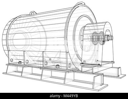 Wire-frame industrial equipment oil and gas pump. Tracing illustration of 3d. EPS 10 vector format. Stock Vector