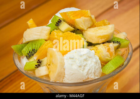 Fruit salad with icecream Stock Photo