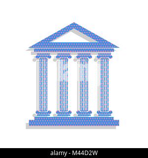 Historical building illustration. Vector. Neon blue icon with cyclamen polka dots pattern with light gray shadow on white background. Isolated. Stock Vector