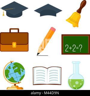 Icon collection set cartoon poster school college university science. Stock Vector