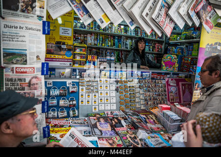 People at a kiosk in Lisbon, Portugal. Stock Photo