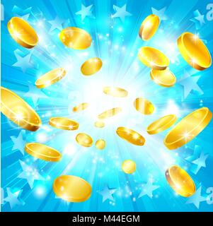 Money Gold Coins and Stars Jackpot Background Stock Vector