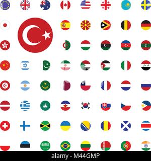 Turkey round flag icon. Round World Flags Vector illustration Icons Set Stock Vector
