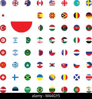Poland round flag icon. Round World Flags Vector illustration Icons Set Stock Vector