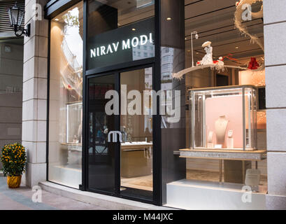 HONG KONG - FEBRUARY 4, 2018: Nirav Modi store in Hong Kong. Nirav Modi is a global diamond jewelry house. Stock Photo