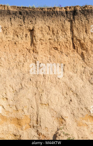 Cut of soil with different layers, grass and sky Stock Photo