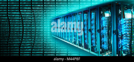 A number of server racks with binary digits Stock Photo