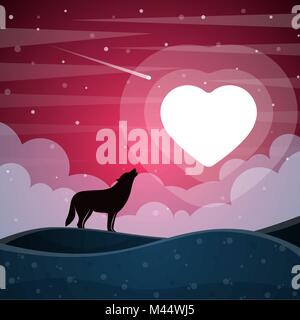 Lone wolf howls to the moon. Stock Vector