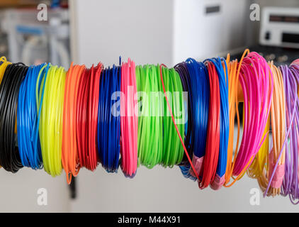 color plastic PLA and ABS filament for printing on a 3D printer Stock Photo