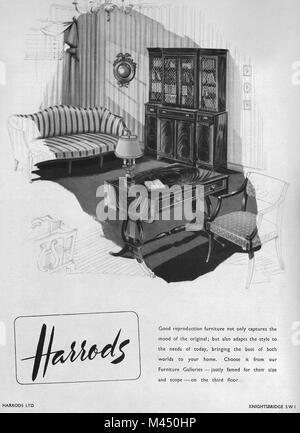 Harrods department store furniture advert, advertising in Country Life magazine UK 1951 Stock Photo