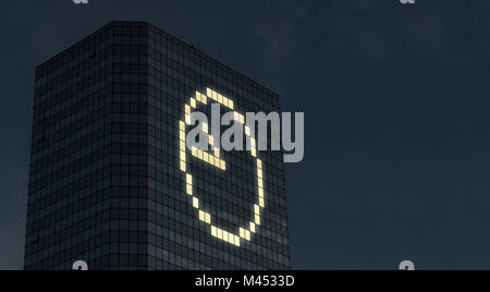 Time management and planning concept. Late at work. Working overtime and extra hours. Still at job after sunset at night. Clock and time icon. Stock Photo