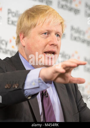 Foreign Secretary Boris Johnson delivers his speech - 'road to Brexit, a United Kingdom', as part of the government's road map on Brexit, at the Policy Exchange, London. Stock Photo