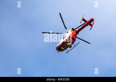 The Cornwall Air Ambulance helicopter McDonnell Douglas MD 902 Explorer  flying overhead. Stock Photo