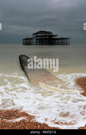 Dramatic skies over the ruined West pier, Brighton & Hove, East Sussex, England, UK Stock Photo