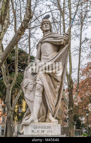 Madrid, Spain - January 4, 2018 : Limestone statue of Visigoth King Leovigildo (Liuvigild, Leuvigild or Leovigild). Located in the Plaza de Oriente sq Stock Photo