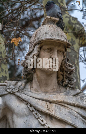 Madrid, Spain - January 4, 2018 : Limestone statue of Visigothic King Wamba (VVamba or Vamba). Located in the Plaza de Oriente square downtown Madrid  Stock Photo