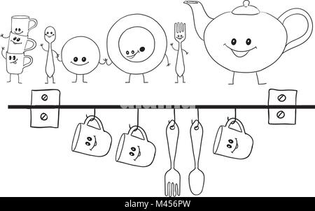 Creative conceptual vector. Drawn dish set. Stock Vector